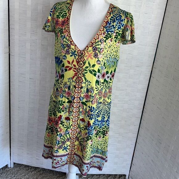 Alice + Olivia Hadley Floral Mini Fit & Flare Dress V-Neck Flutter Sleeve Size 1 - Picture 1 of 15